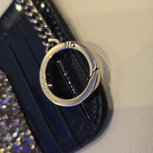 Kate spade black gold glitter zip credit card evening wallet case key ring - Picture 3 of 5